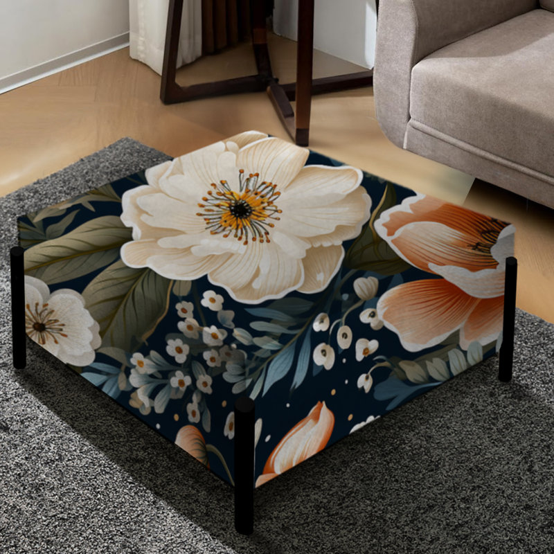 Motif floral blanc et bleu Magnolias - Grand repose-pieds carré floral