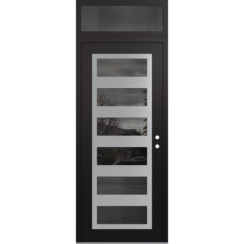 C9 à gauche 36 po X 96 po Panneau d'entrée en verre argenté noir et noir à panneau avec porte d'entrée avant en verre à miroir