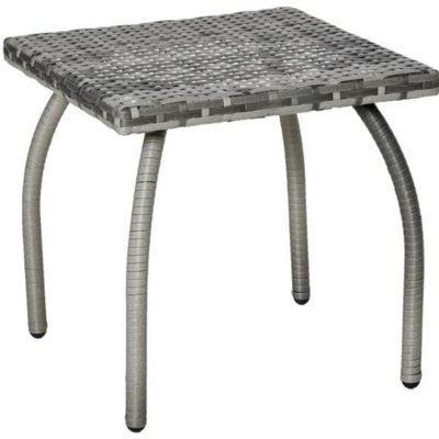 Gray Hand-Woven PE Rattan Outdoor Side Table with Steel Frame, Square All-Weather Patio End Table with Protective Foot Pads and Polypropylene Tabletop, Compact Coffee Table for Garden, Balcony and Backyard (17.75" x 17.75" x 17.25")