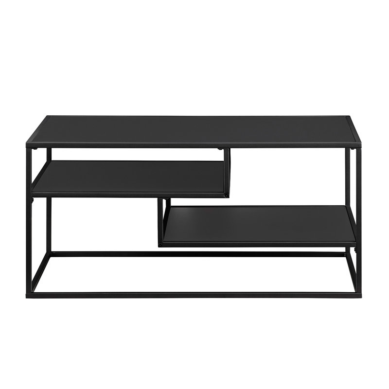 Four Leg Coffee Table with Storage, Solid Black