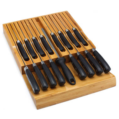 In-Drawer Knife Organizer Bamboo knife block, Drawer Knife Storage Steak  Knife Holder Without Knives,Holds up to 5 Knives(Not Include)