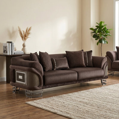 Luxury Modern Glam Sofa With Metallic Accents & Designer Curved Arms