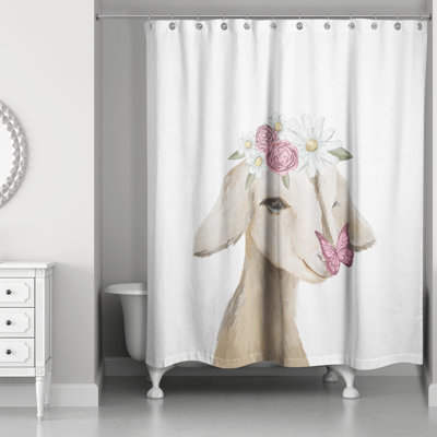 Cute Baby Goat Butterfly Flowers Shower Curtain