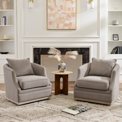 31" Wide Linen Fabric Upholstered Swivel Barrel Chair Set of 2
