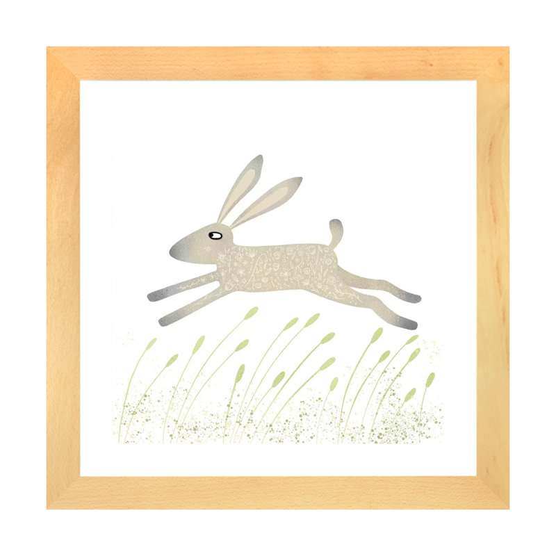 «Hare» par Nic Squirrell - impression d'art graphique, Toile avec cadre en bois beige, H 16 po x l 16 po x p 1 po, Blanc