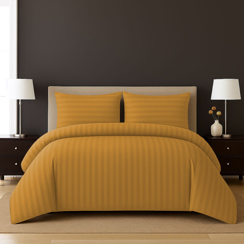 Microfiber Stripe Duvet Cover Set – Soft Luxury Striped Bedding Set For Modern Bedroom Décor, Ochre