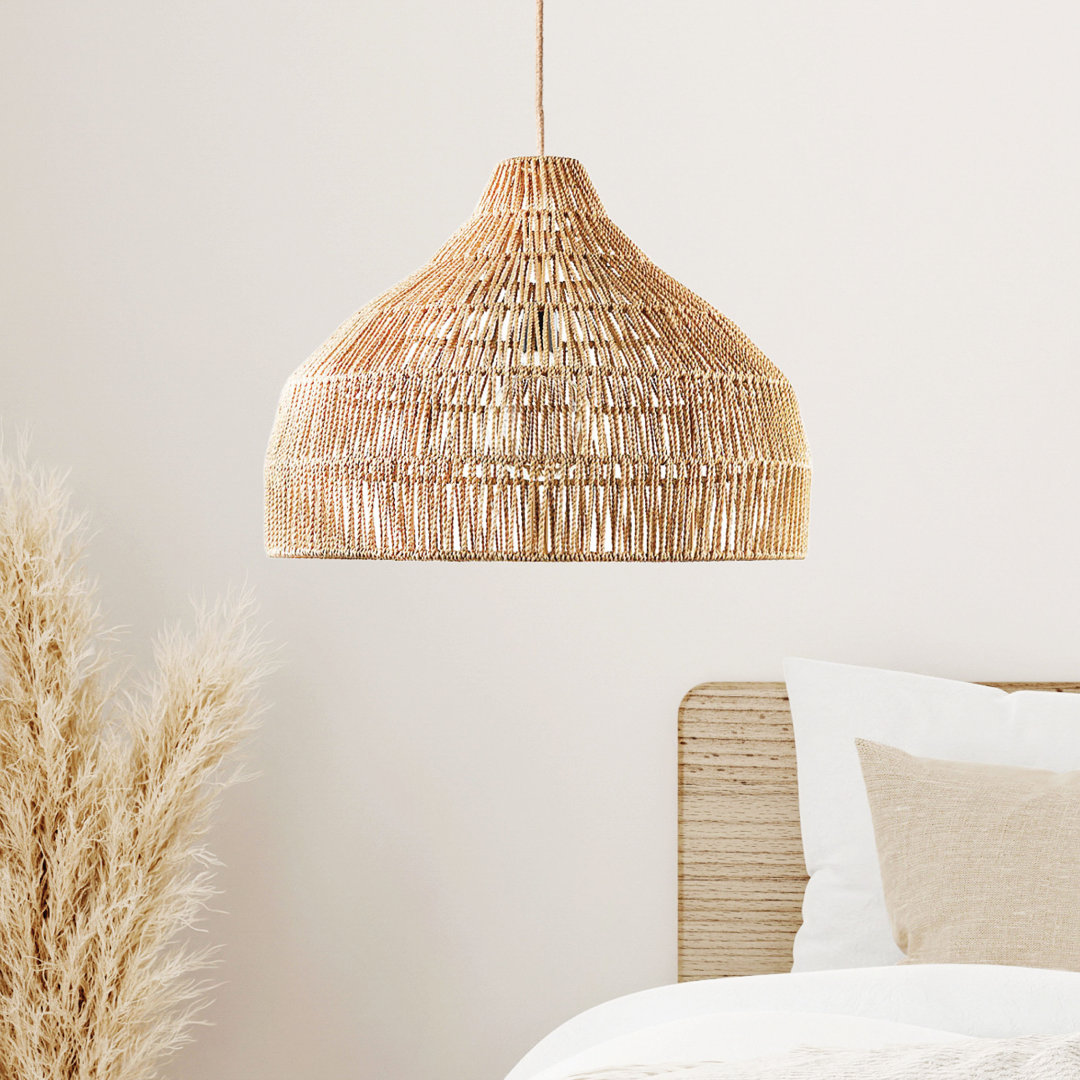 Pompano 1 - Light Natural LED Cylinder Pendant – 14"-18"-24"-28" Woven Palm Fiber Plug-In or Hardwired Light for Kitchen, Bedroom, or Foyer in Coastal Organic Style Dovecove 