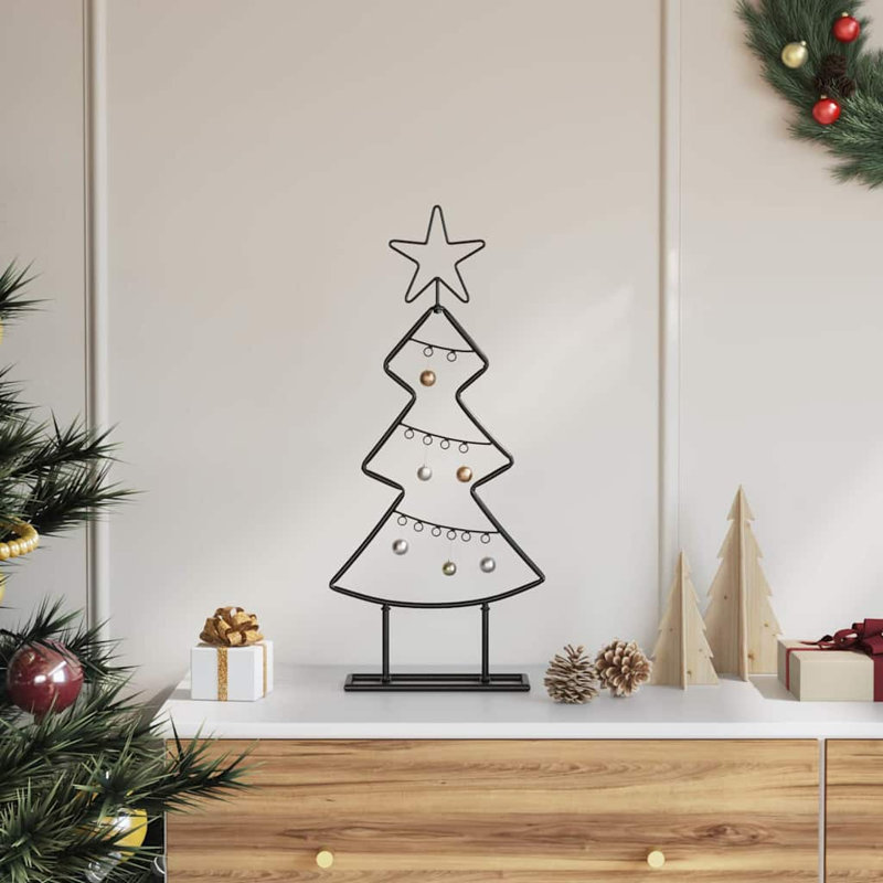 Metal Christmas Tree with Stand Black Steel, 60cm H