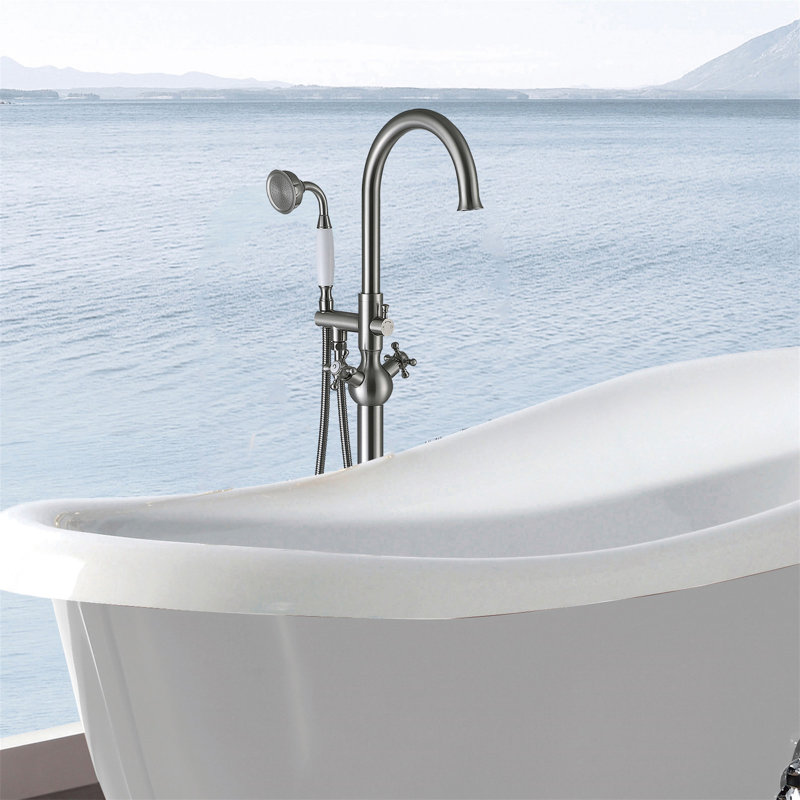 Freestanding Bathtub Faucet With Hand Shower, Brushed Nickel