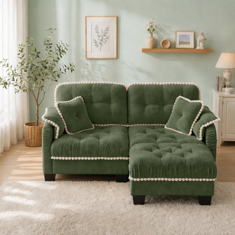 Canapé modulaire modulaire, canapé modulaire en forme de L à 2 places avec repose-pieds, 4 coussins, Green Chenille
