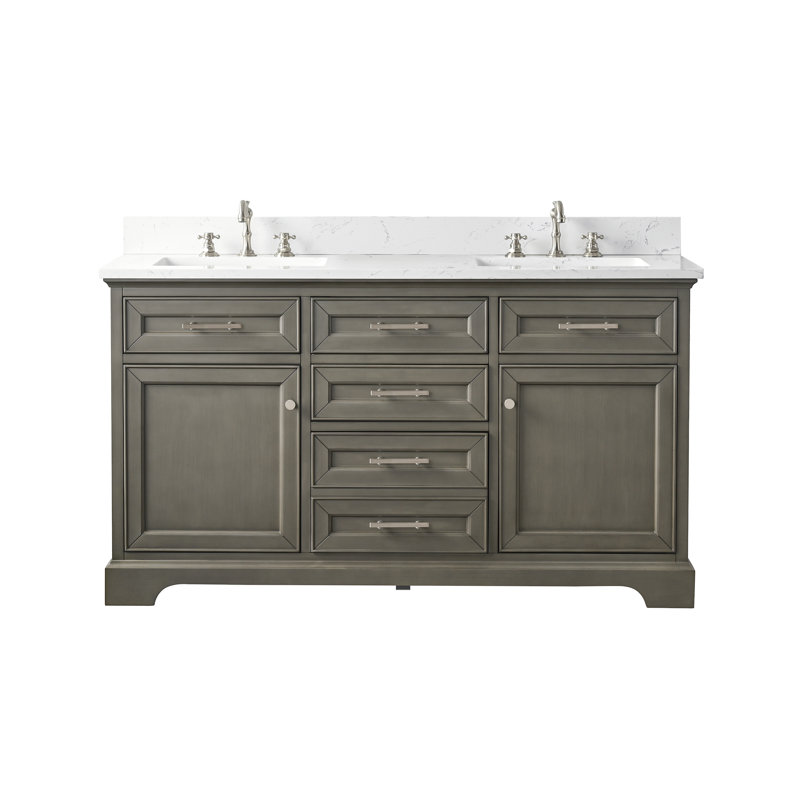 Thompson 60" W Double Vanity, Silver Gray/Brushed Nickel
