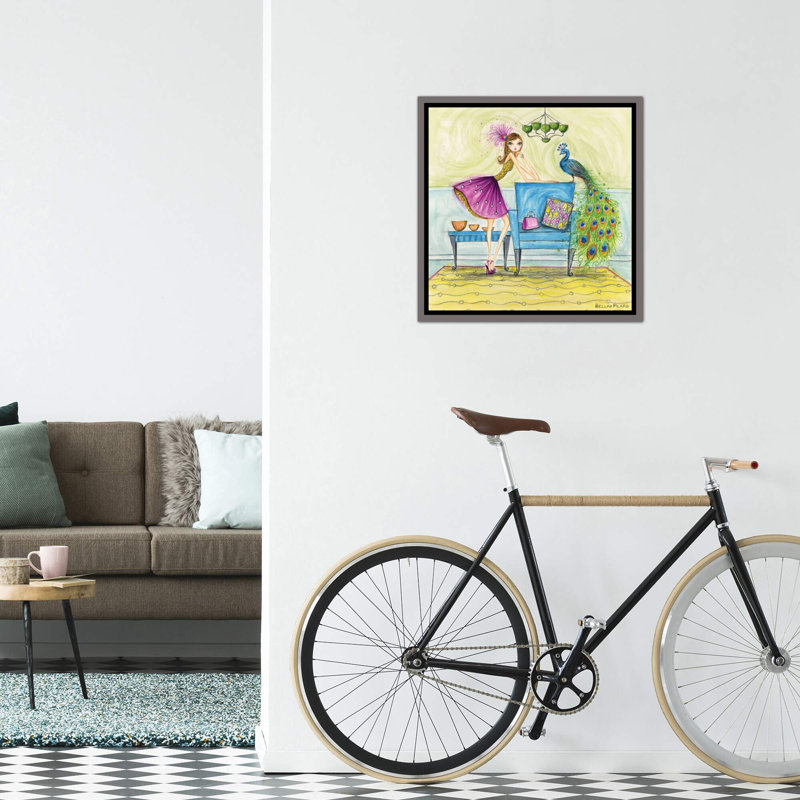 Art minime et peacock, H 18 po x l 18 po x P 1,5 po, Toile encadrée de bois rustique foncé