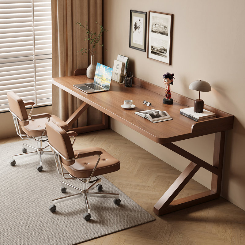 Bureau rectangulaire en bois massif brun clair, Marron clair, H 29,53 po x l 86,61 po x P 35,43 po