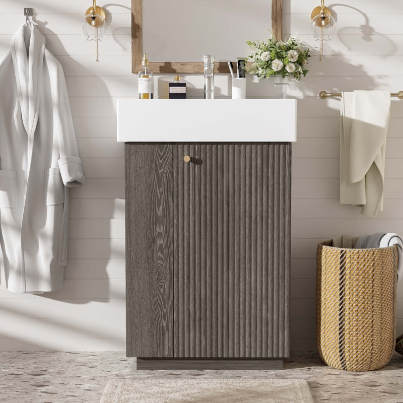 Meuble-lavabo 21,6 po avec lavabo en céramique, Gris foncé