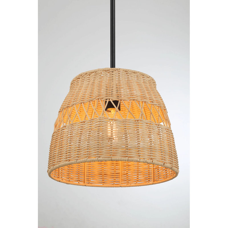Luminaire suspendu Essence avec lumières en rotin et finition en métal noir pour un style campagnard