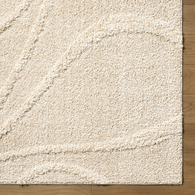 Rodos-Modern Soft Plush Pile Living Bedroom Rug, Ivory/Beige, Rectangle 200 x 275cm