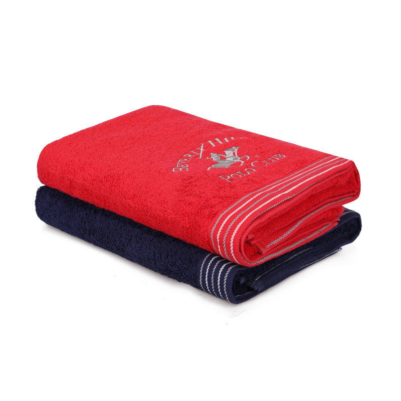 2 Piece 100% Cotton Hand Towel Set, Red/Blue