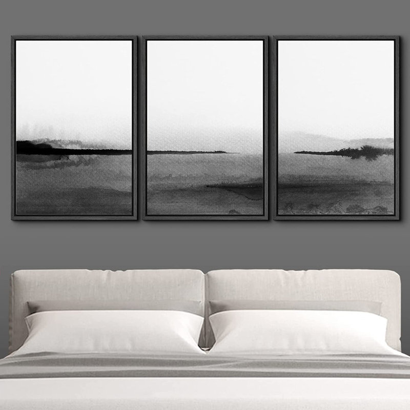 Minimal Landscape Minimalist Watercolro, Noir, H 24 po x l 48 po x P 1,5 po