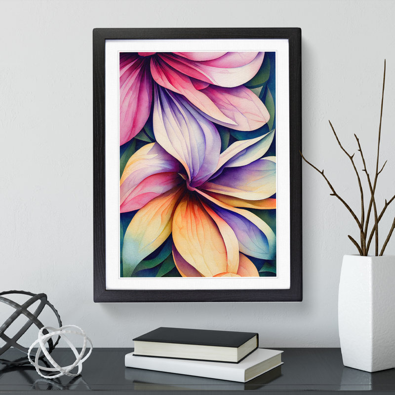 Exquisite Watercolour Flowers No.1 - Single Picture Frame Print, Black, 64cm H x 46cm W x 2cm D