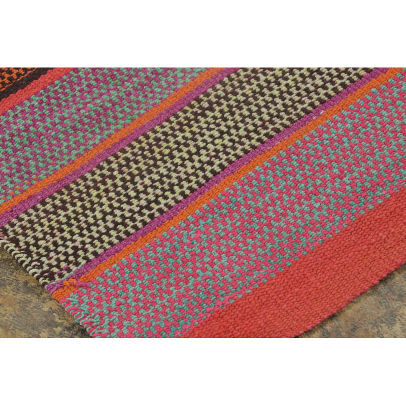 Vintage Peruvian Square Kilim, Vibrant Polychromatic Stripes - Rug & Kilim