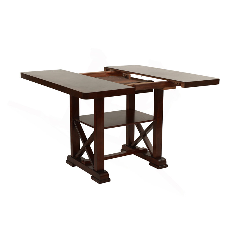 Classic Cherry Veneer 1Pc Counter Height Dining Table W Leaf Lower Storage Shelf Kitchen Dining Room