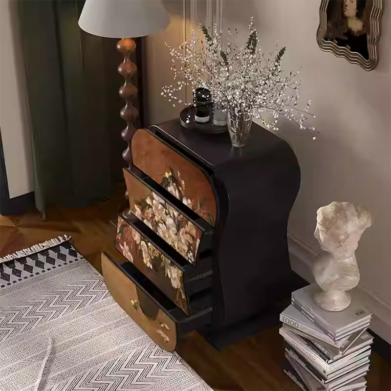 Walnut Frame Storage Cabinet with 4 Drawers