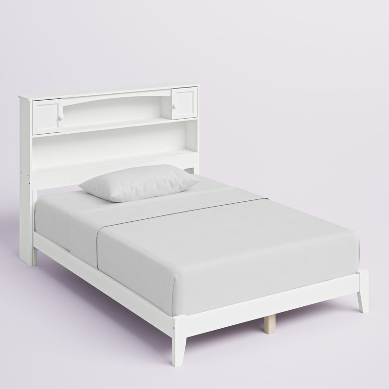 Lit avec base en bois massif Brevyn, Blanc