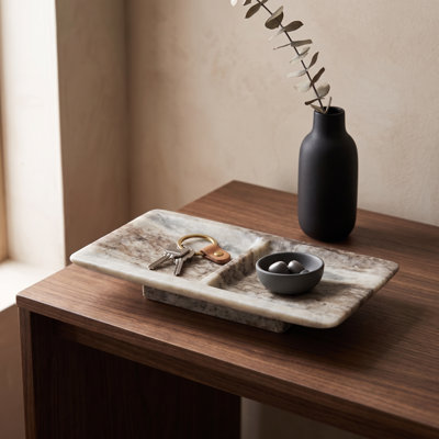 Decorative Marble Accent Tray for Coffee or Dining Table Decor - Centerpiece Display and Organizer for Home Entryway Styling - 12", Ivory & Brown