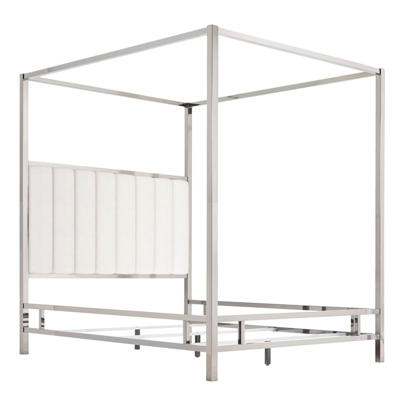 Upholstered Metal Canopy Bed, Black Nickel/Beige, Full