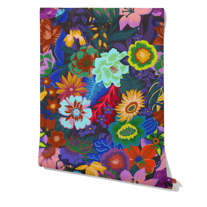 Colourful Floral Fantasy Wallpaper Green Pink Purple