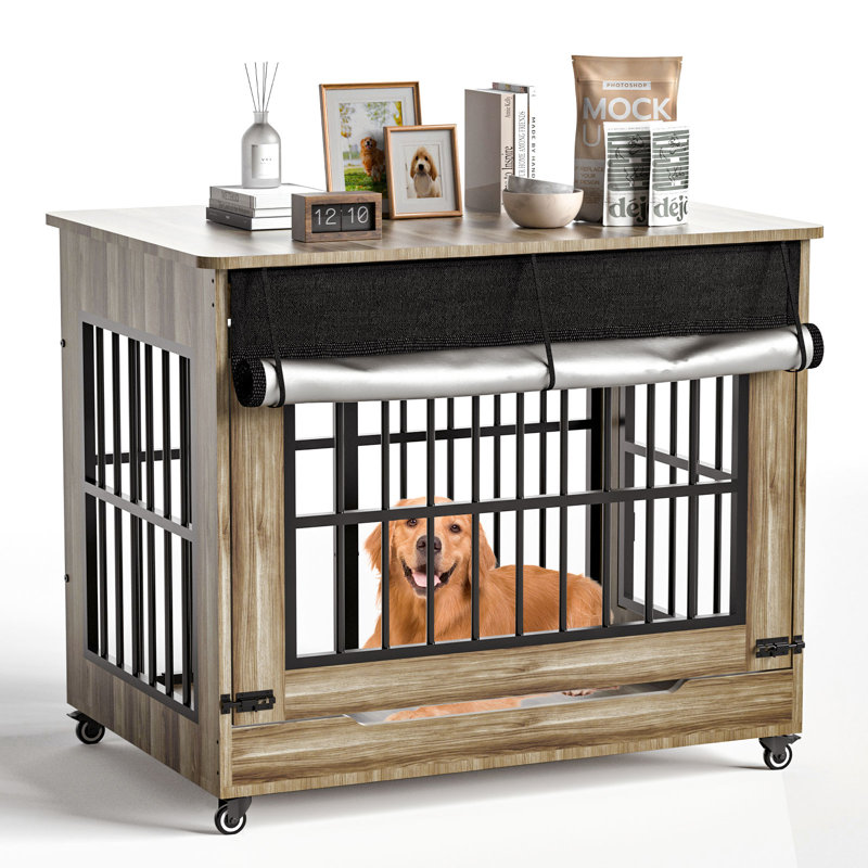 Mobilier de caisse en mélamine pour chien, Moyen (l 42,1 po x P 30 po), Beige/gris