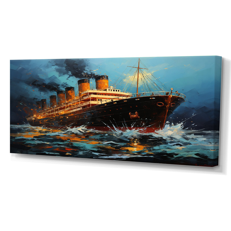 Boat Titanic Collage Interwoven II - Imprimé, Toile tendue, H 28 po x l 60 po x P 1,5 po