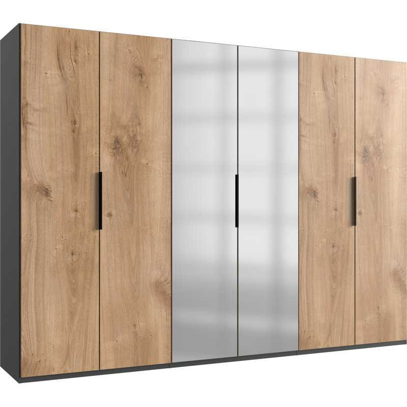 Guardino 6 Door Wardrobe, 216cm H x 300cm W x 58cm D, Plank Oak/Graphite