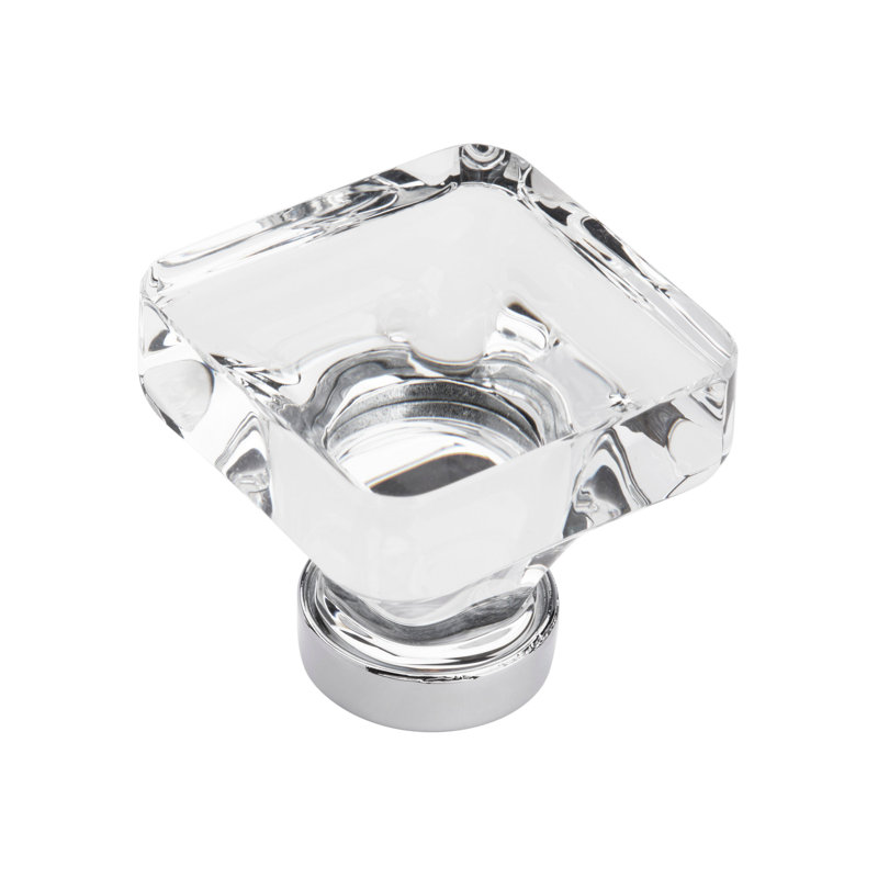 Poignée carrée 1 3/8 po Glacio, Transparent / chrome poli