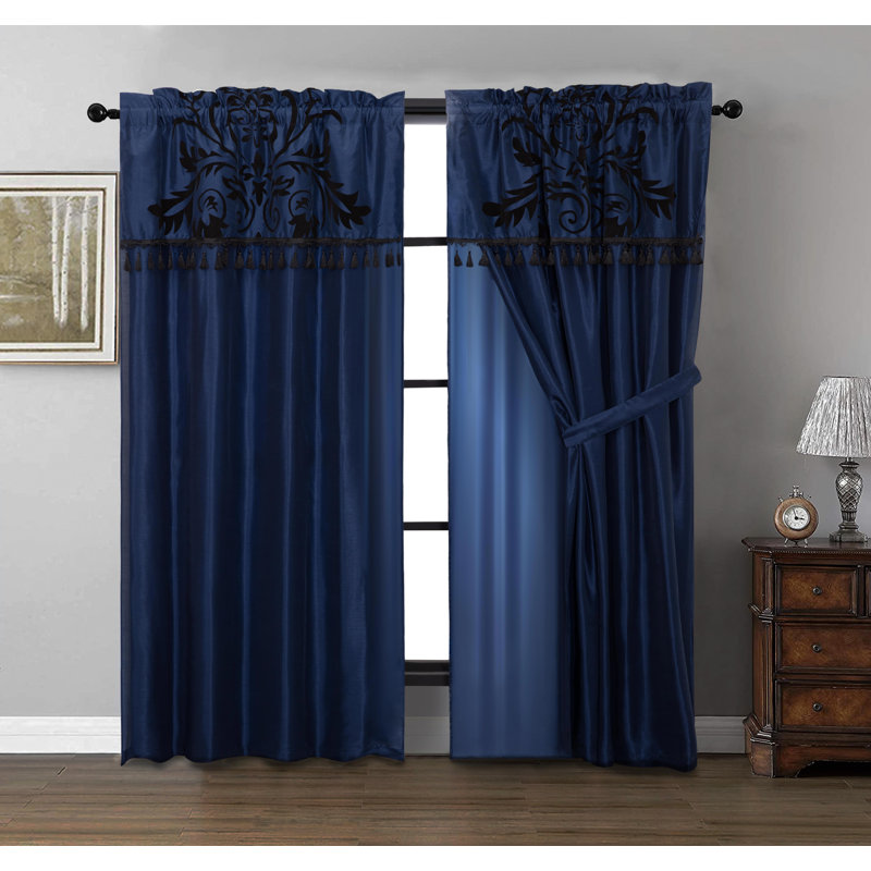 Semi Sheer Curtain Pair, Navy/Black