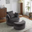 Fauteuil pivotant rembourré en velours côtelé avec repose-pieds-135422076