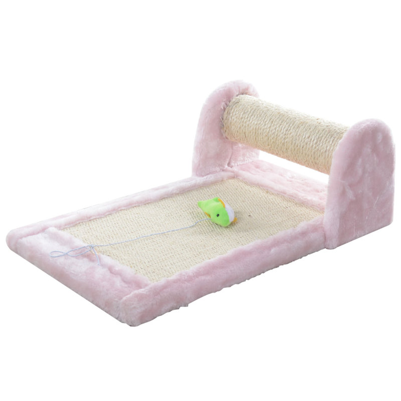 Pink Sisal Rolling Cat Scratcher with Faux Fur