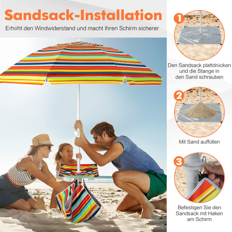 Arletha 176cm Beach Parasol, Red/Yellow/Blue