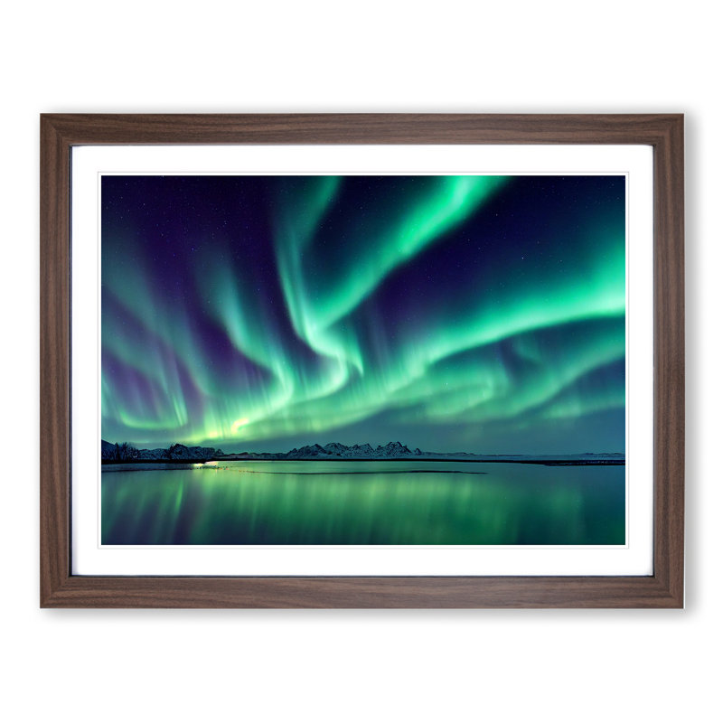 Tranquil Northern Lights 1 Piece Single Picture Frame Wall Art, 25cm H x 34cm W x 2cm D, Walnut Framed