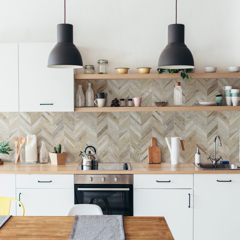 Selene Oro Chevron 12 in. x 12 in. Honed Marble Mosaic Floor and Wall Tile