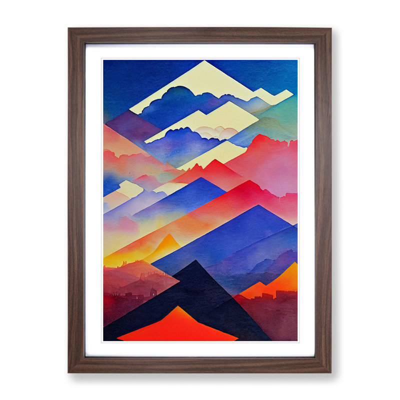 Watercoloured Mountain Landscape - Framed Print, Walnut Framed, 34cm H x 25cm W x 2cm D