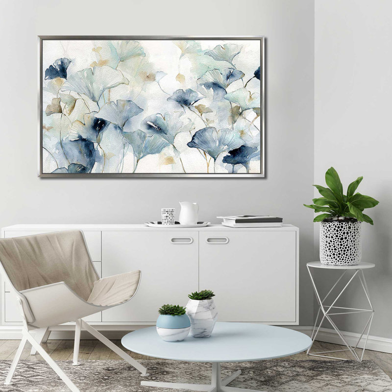 Glorious Ginkgo par Carol Robinson - Peinture, Cadre flottant argent, H 27,5 po x l 43,5 po x P 2 po