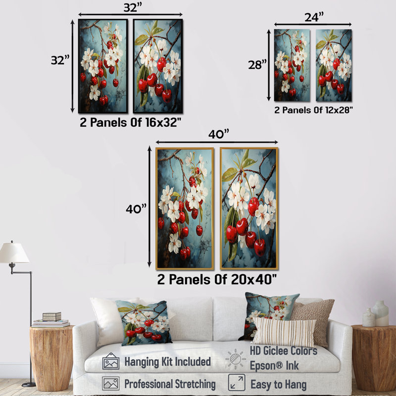 «Chuckling Cherry Charm», ensemble de 2 reproductions d'art sur toile, H 32 po x l 33 po, Encadrement brun