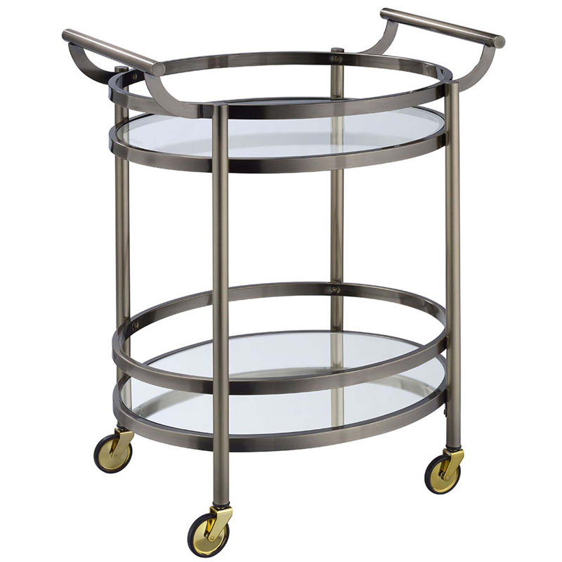 Chariot de service Lakelyn, verre transparent et finition bronze brossé, Bronze