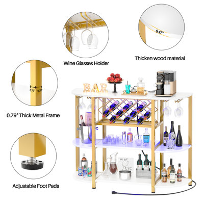 Minjae 47.5" Wine Bottle & Glass Rack, Bar Cabinet with LED Lights