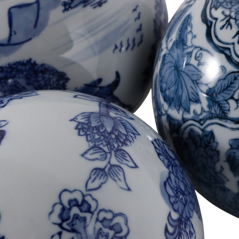 Sculpture Artful en céramique chinoises pour décorations de salon - Figurine élégante pour la décoration intérieure - ensemble de 3, 5 ", bleu et blanc