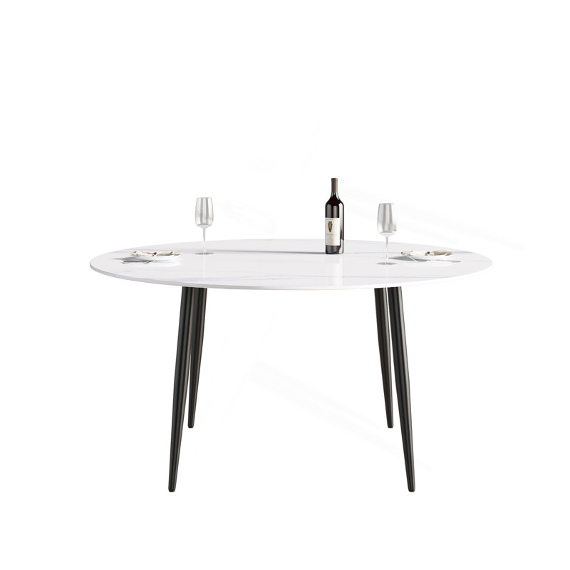 Table de salle à manger moderne 59,05 "en pierre artificielle ronde en métal noir pour 6 personnes