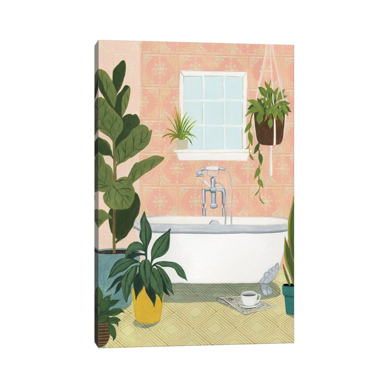 « Baignoire oasis II » par Grace Popp-impression d’art graphique, H 40 po x l 26 po x P 1,5 po, Toile tendue, Pas de tapis