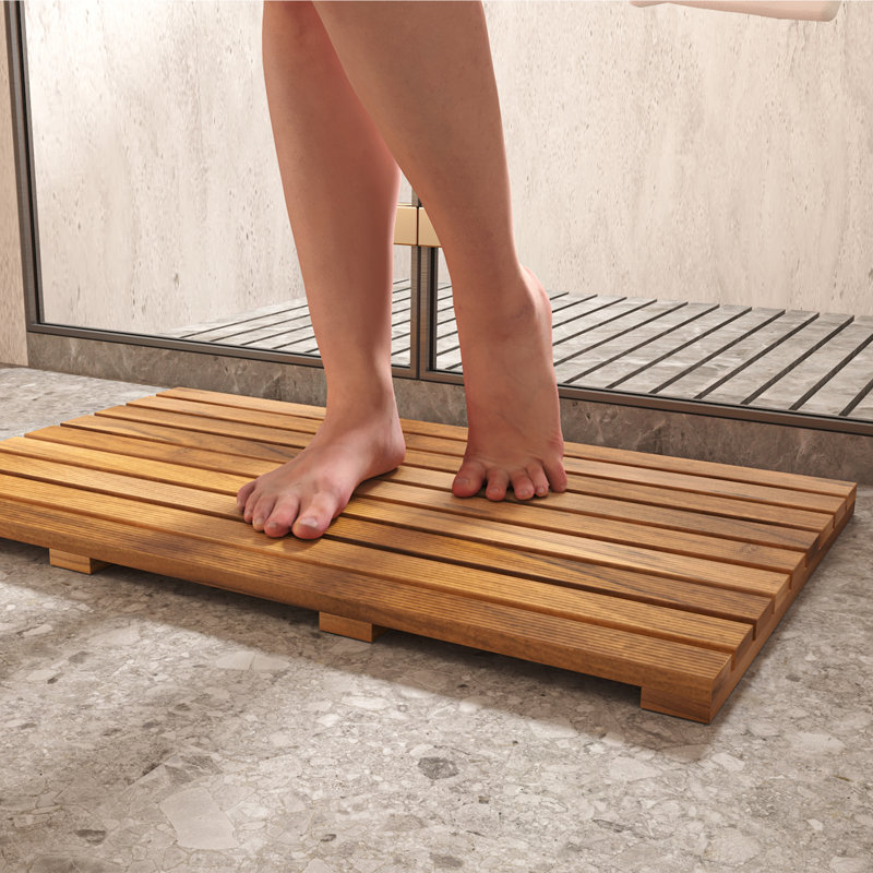 Tapis de douche réversible en teck et bois Mccollom