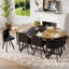 Ensemble de salle à manger moderne ovale pour 8 avec table fixe à deux tons et chaises en cuir de polyuréthane noir foncé, idéal pour les cuisines spacieuses et les réunions de famille